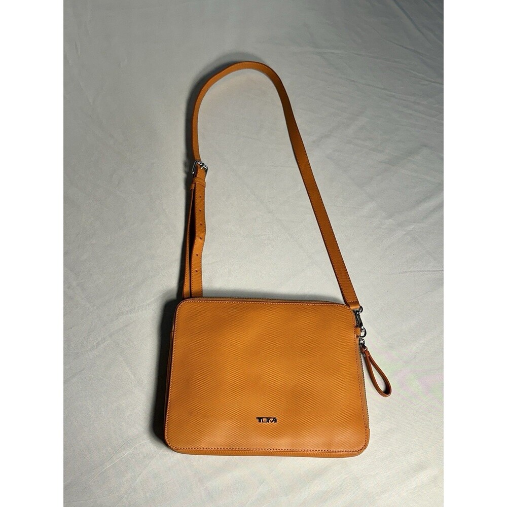 Tumi Orange Saffiano Leather Crossbody Organizer Zip Around Bag